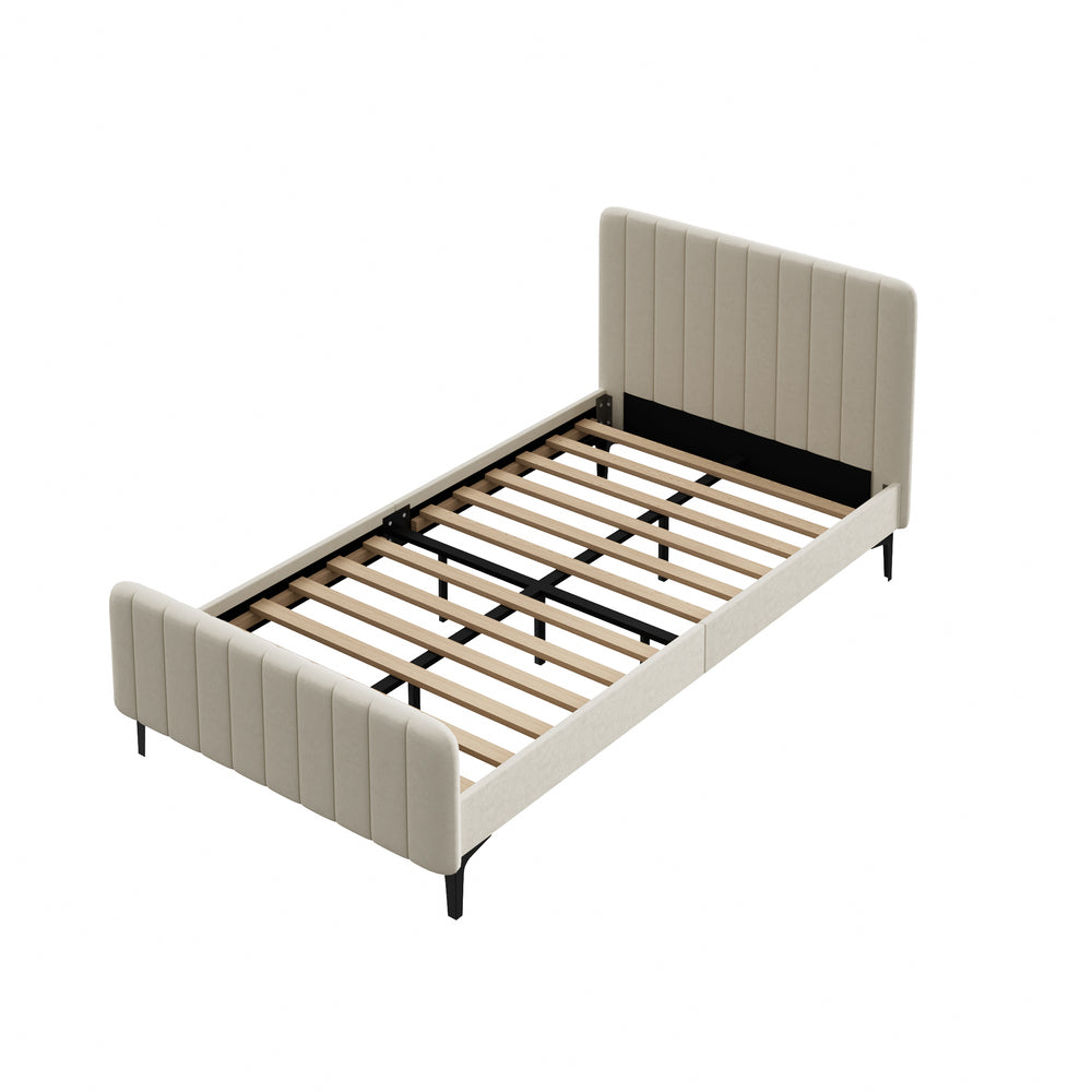 Oikiture King Single Bed Frame Velvet Fabric Beige-Bed Frames-PEROZ Accessories
