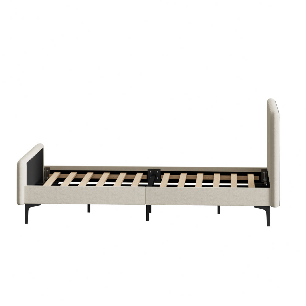 Oikiture King Single Bed Frame Velvet Fabric Beige-Bed Frames-PEROZ Accessories