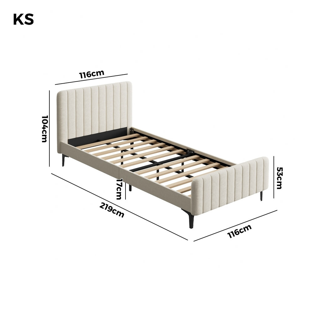 Oikiture King Single Bed Frame Velvet Fabric Beige-Bed Frames-PEROZ Accessories