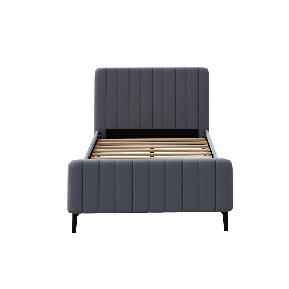 Oikiture Bed Frame King Single Beds Platform Velvet Fabric Grey-Bed Frames-PEROZ Accessories