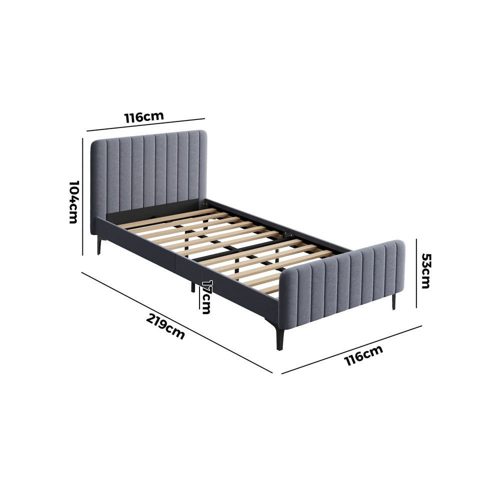 Oikiture Bed Frame King Single Beds Platform Velvet Fabric Grey-Bed Frames-PEROZ Accessories