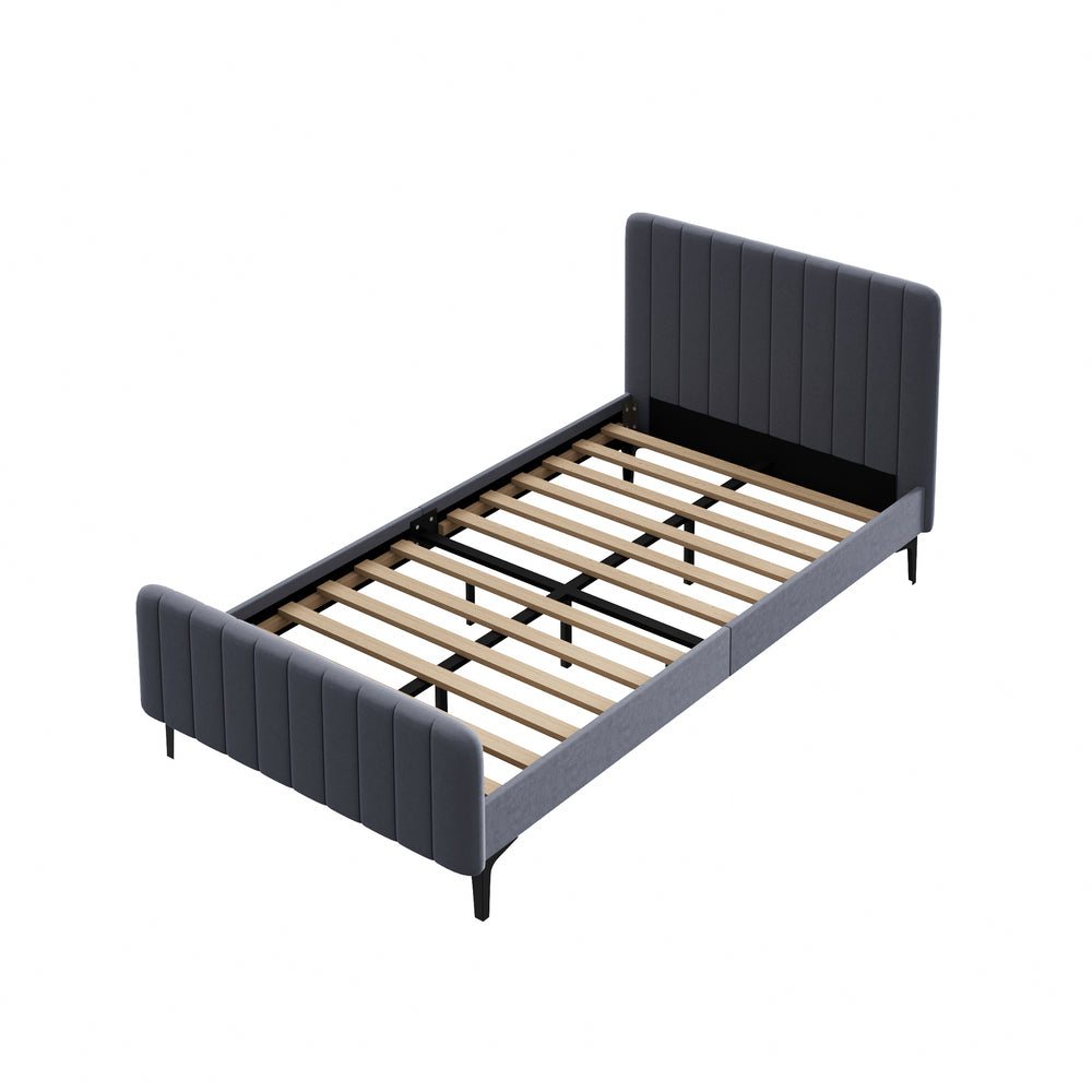 Oikiture Bed Frame King Single Beds Platform Velvet Fabric Grey-Bed Frames-PEROZ Accessories
