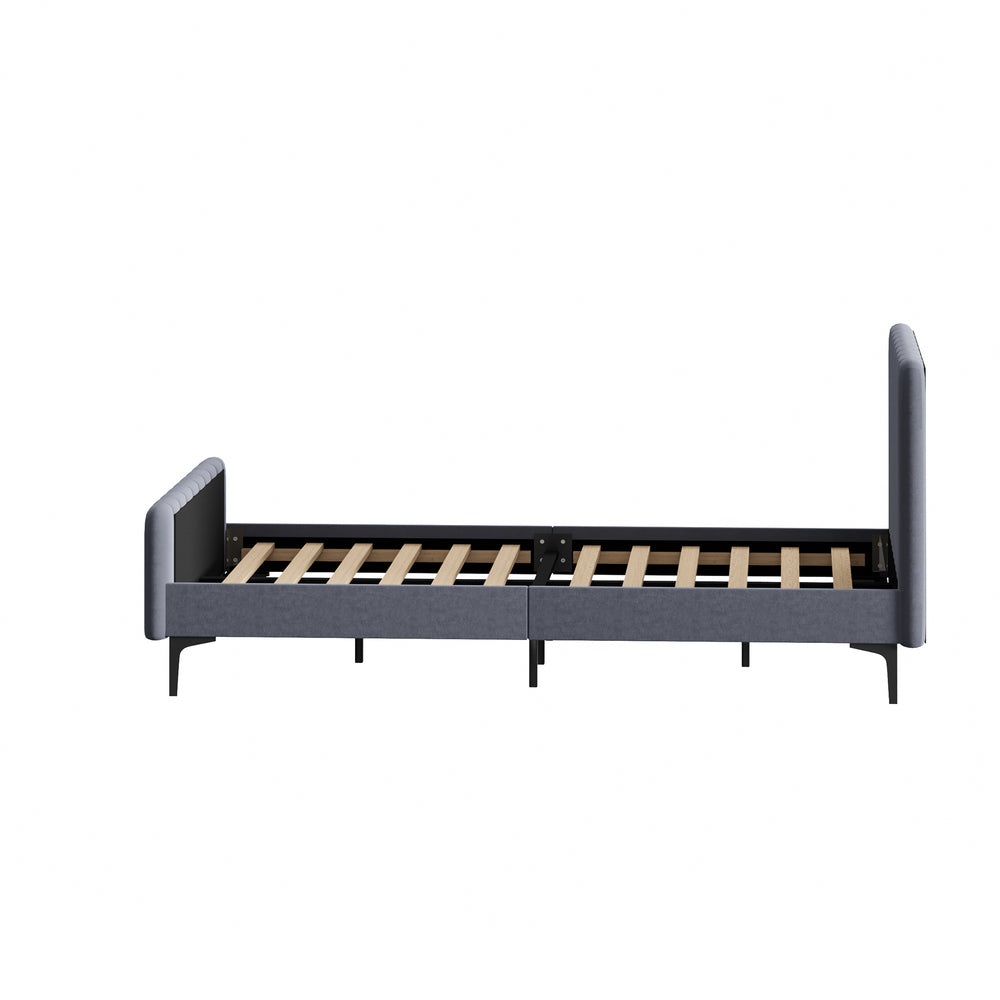 Oikiture Bed Frame King Single Beds Platform Velvet Fabric Grey-Bed Frames-PEROZ Accessories