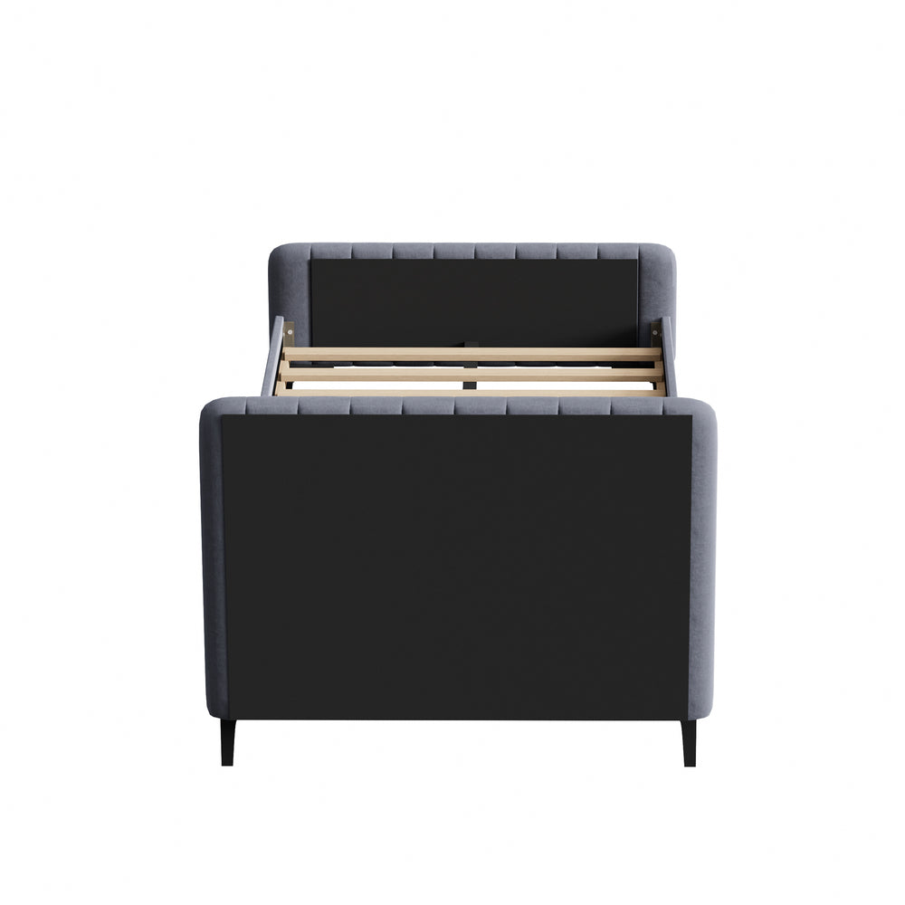 Oikiture Bed Frame King Single Beds Platform Velvet Fabric Grey-Bed Frames-PEROZ Accessories