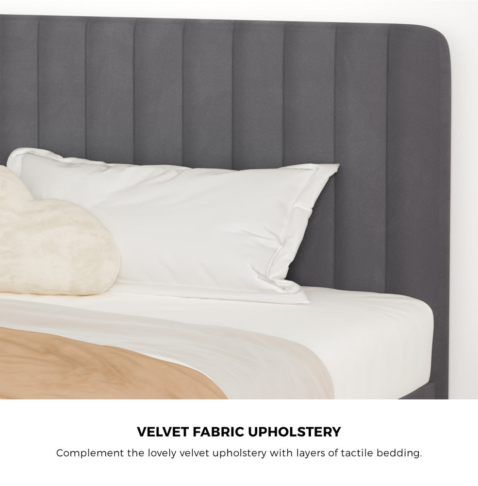 Oikiture Bed Frame King Single Beds Platform Velvet Fabric Grey-Bed Frames-PEROZ Accessories