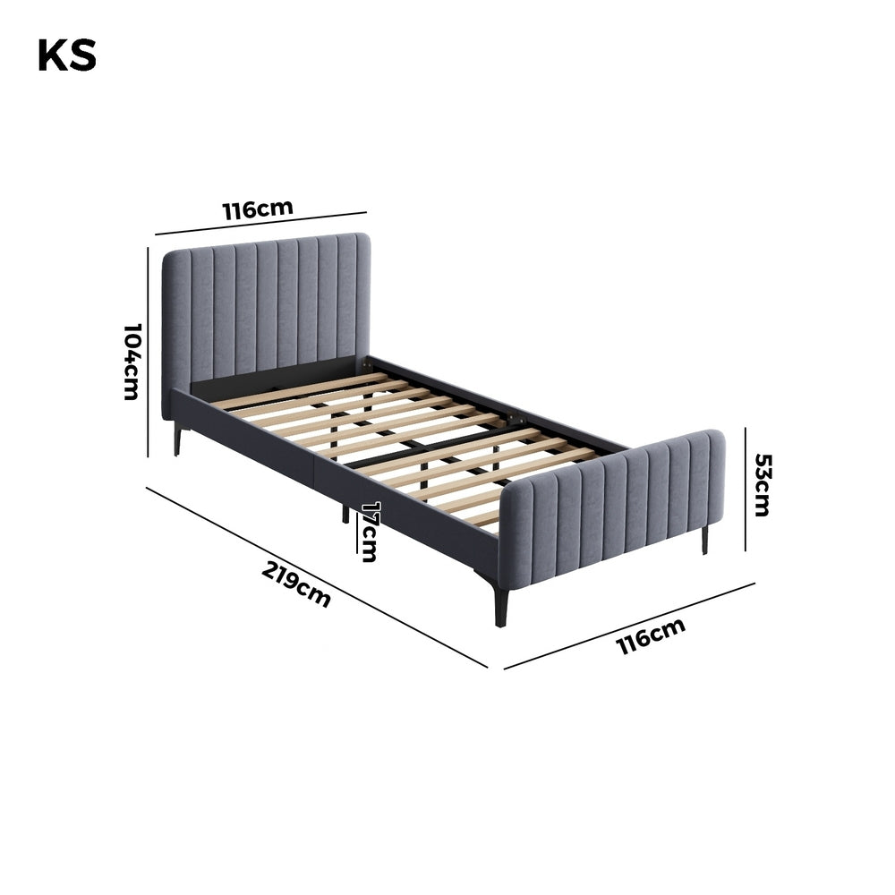 Oikiture Bed Frame King Single Beds Platform Velvet Fabric Grey-Bed Frames-PEROZ Accessories