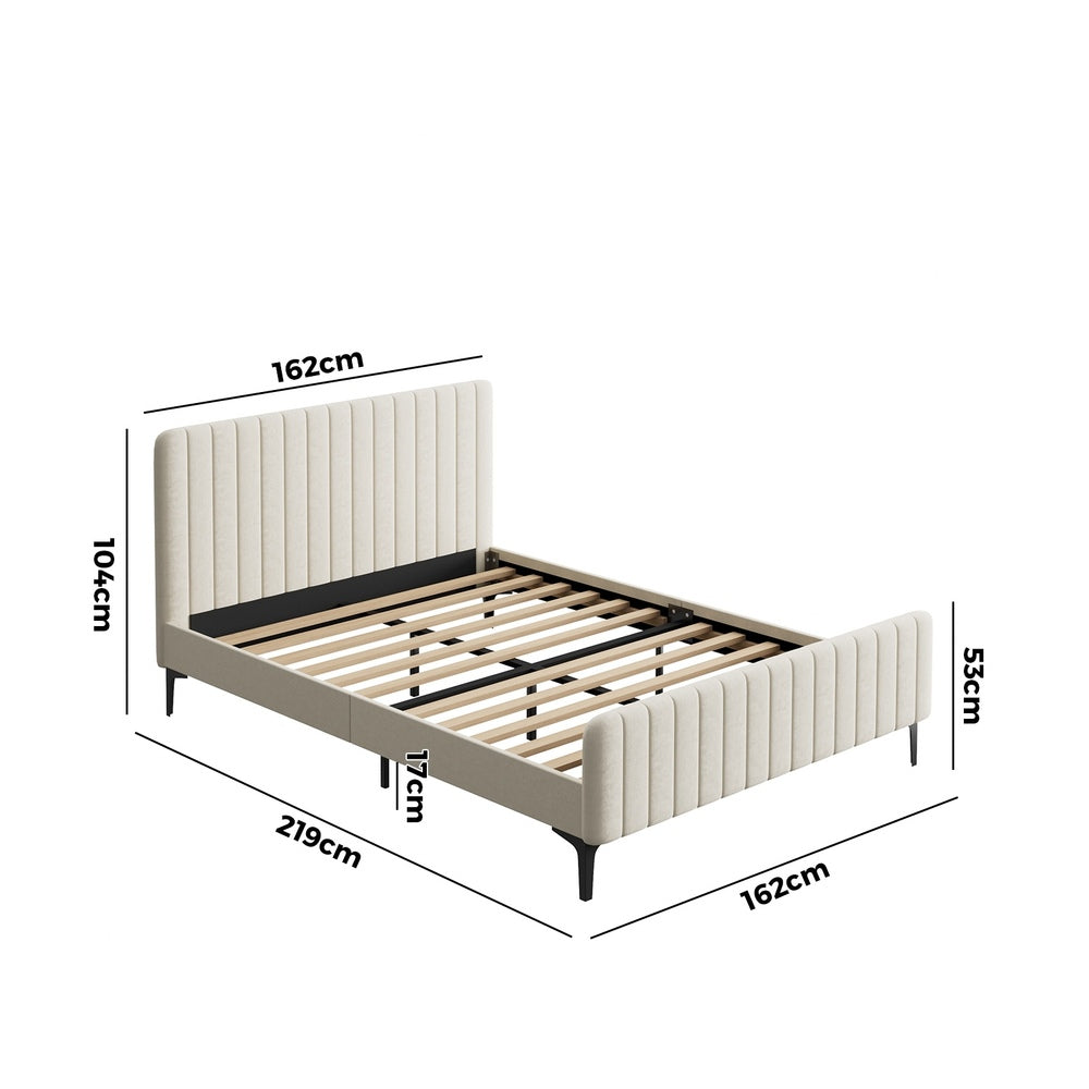 Oikiture Queen Size Bed Frame Velvet Fabric Beige-Bed Frames-PEROZ Accessories