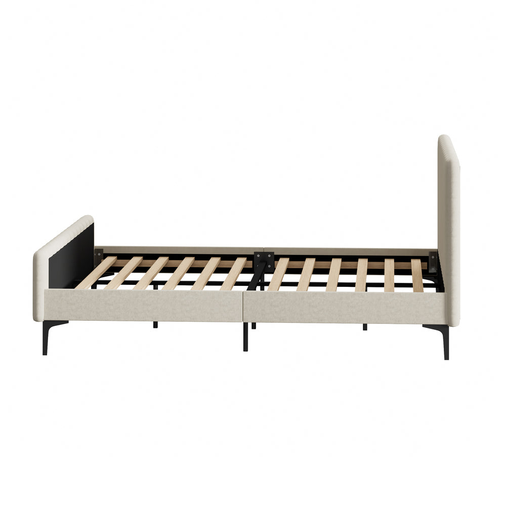 Oikiture Queen Size Bed Frame Velvet Fabric Beige-Bed Frames-PEROZ Accessories