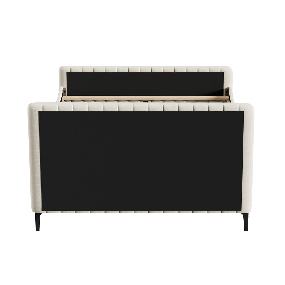 Oikiture Queen Size Bed Frame Velvet Fabric Beige-Bed Frames-PEROZ Accessories