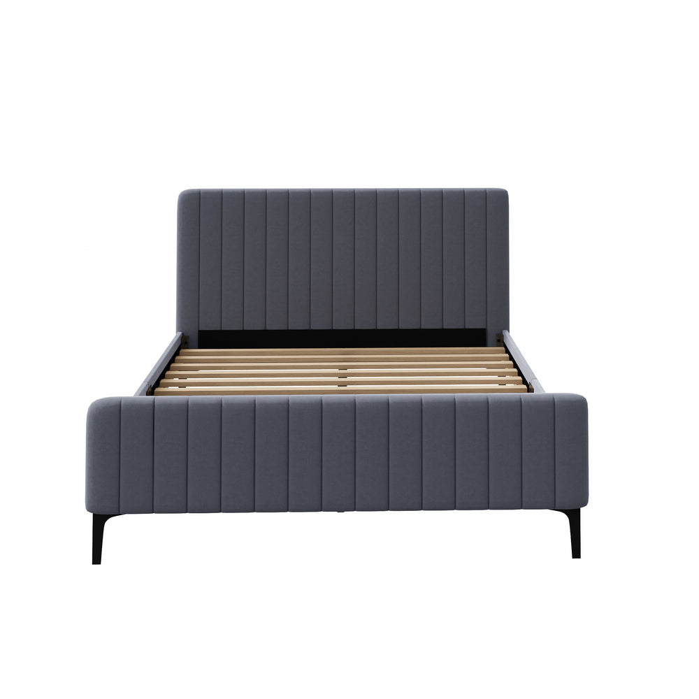 Oikiture Bed Frame Queen Size Beds Platform Velvet Fabric Grey-Bed Frames-PEROZ Accessories