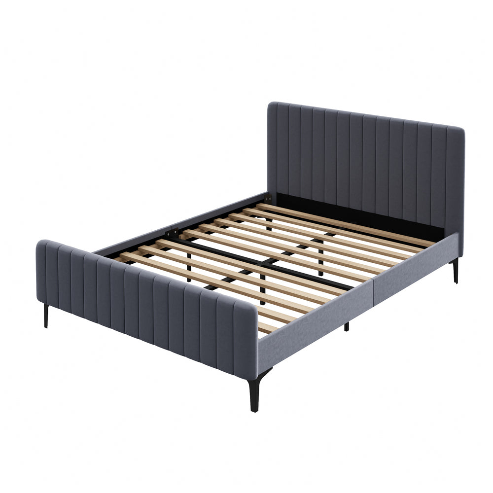 Oikiture Bed Frame Queen Size Beds Platform Velvet Fabric Grey-Bed Frames-PEROZ Accessories