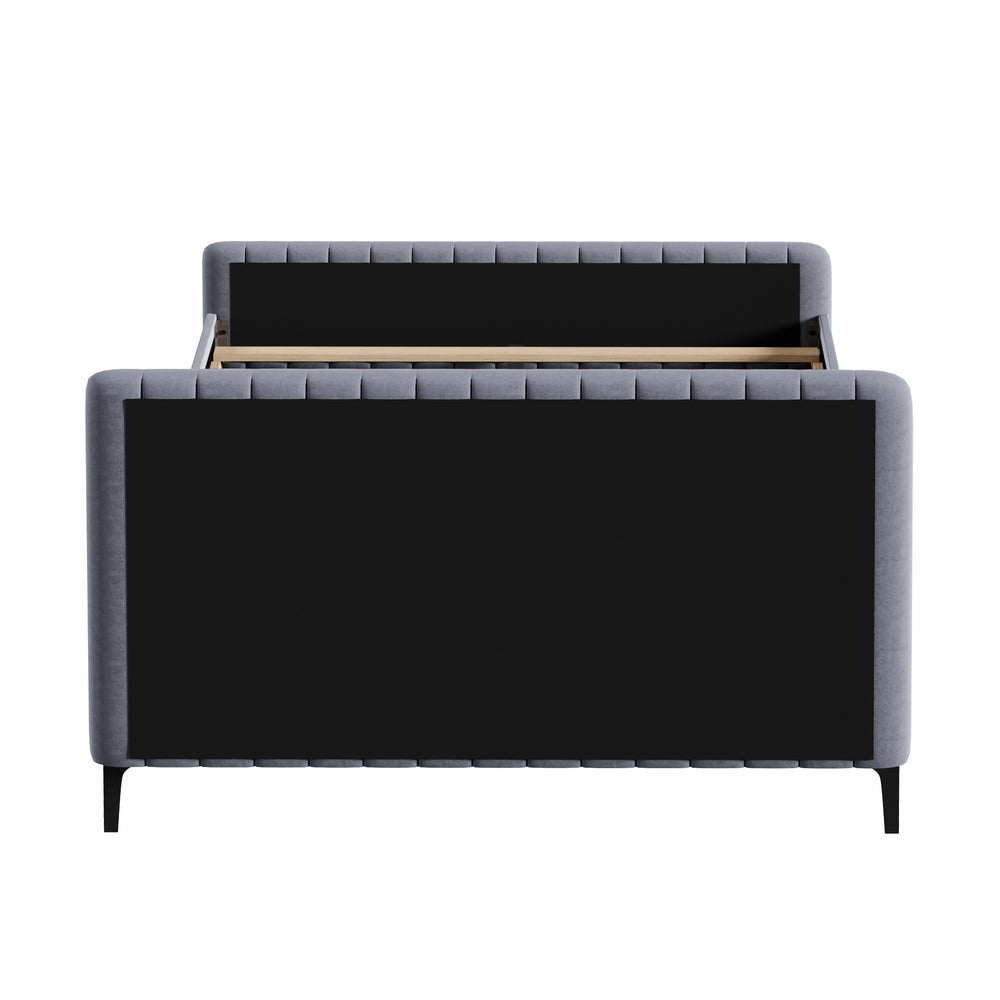 Oikiture Bed Frame Queen Size Beds Platform Velvet Fabric Grey-Bed Frames-PEROZ Accessories