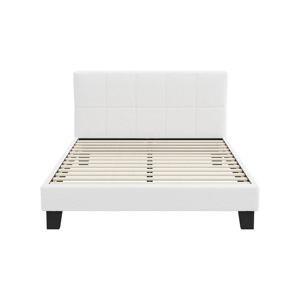 Oikiture Bed Frame Double Size Base White Boucle TOFU-Bed Frame-PEROZ Accessories