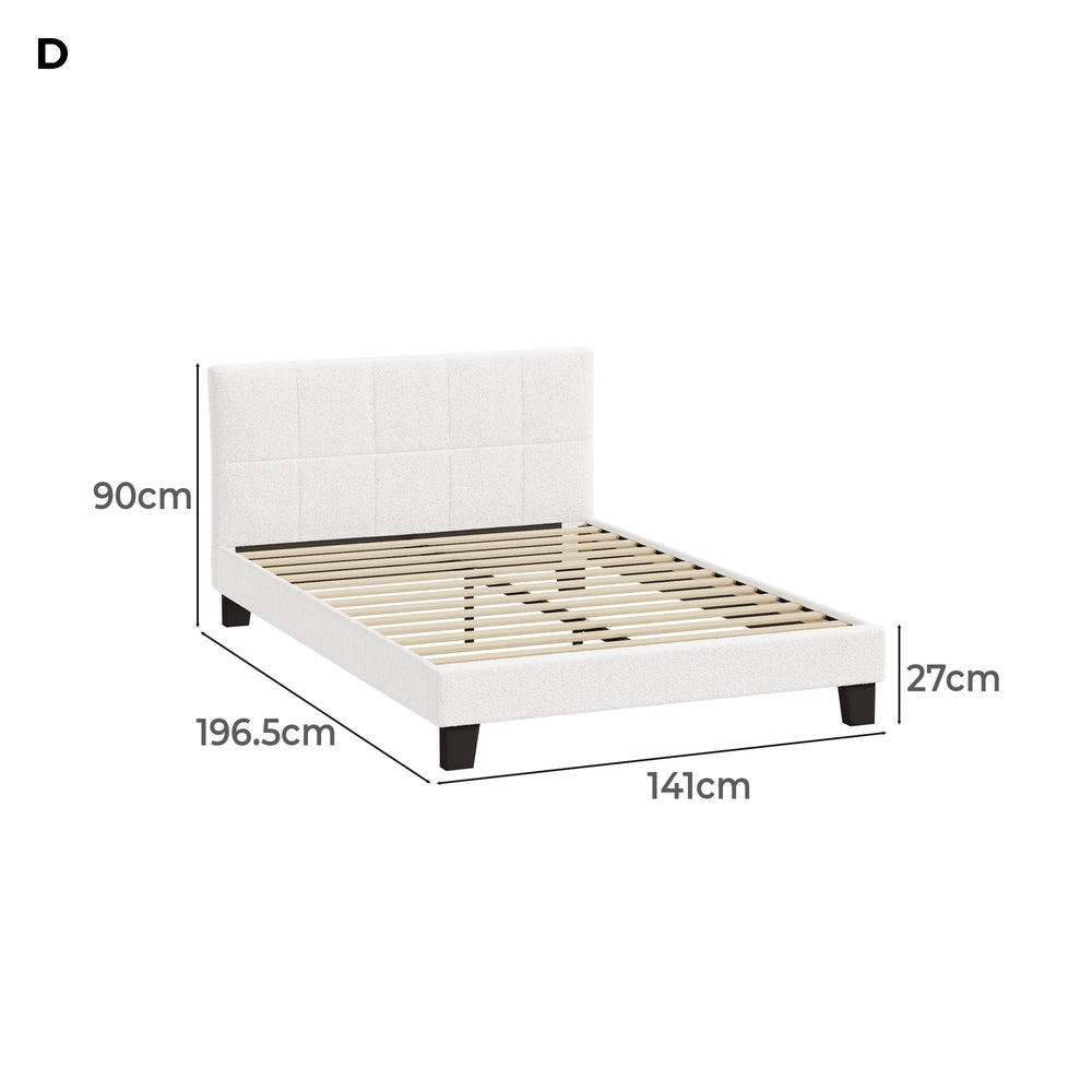 Oikiture Bed Frame Double Size Base White Boucle TOFU-Bed Frame-PEROZ Accessories