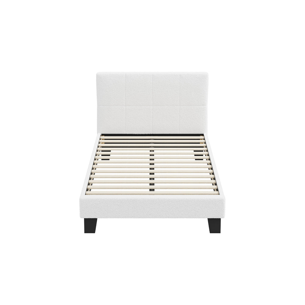 Oikiture Bed Frame King Single Base White Boucle TOFU-Bed Frame-PEROZ Accessories