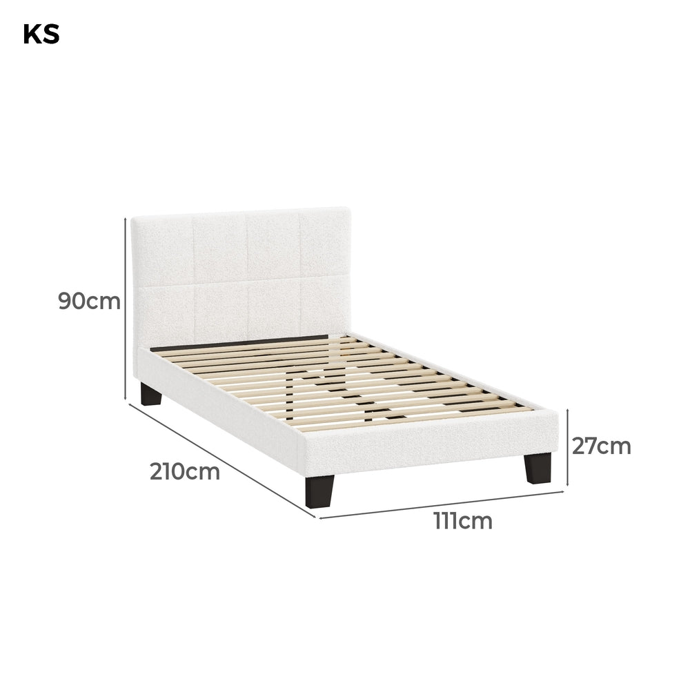 Oikiture Bed Frame King Single Base White Boucle TOFU-Bed Frame-PEROZ Accessories