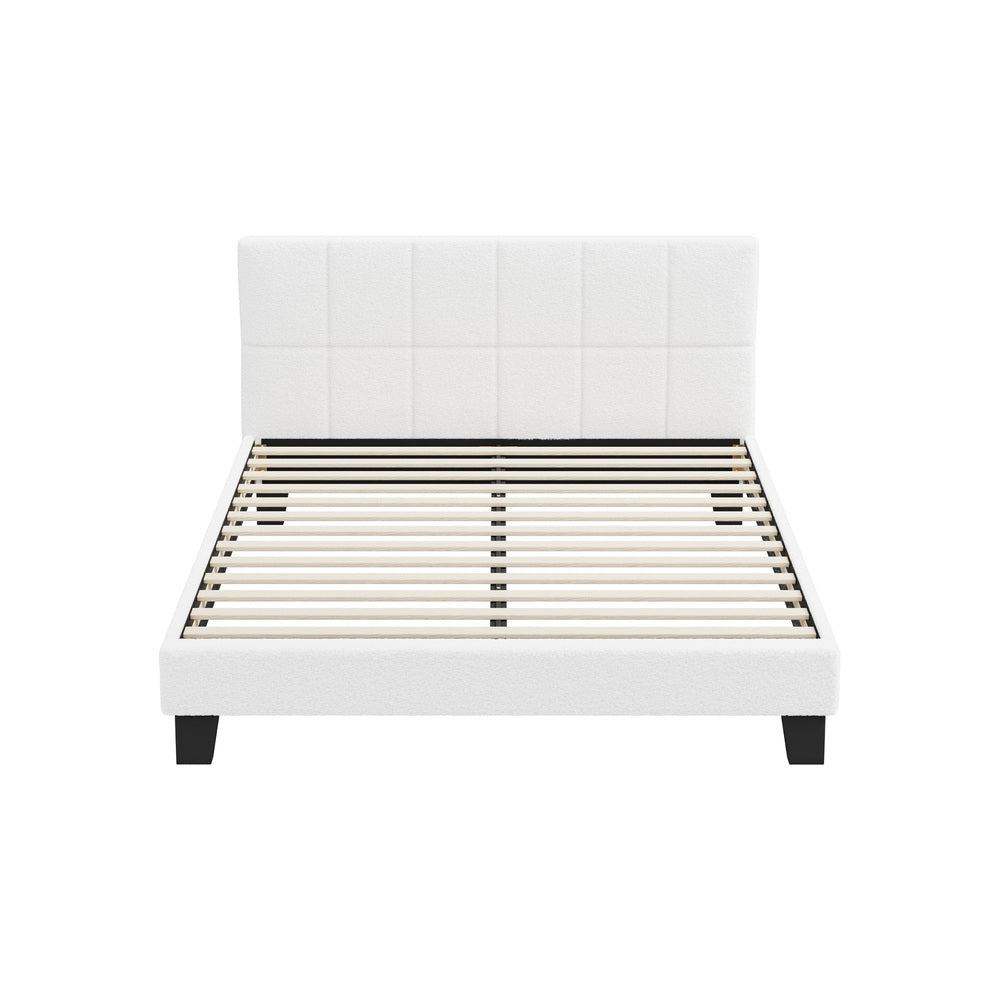 Oikiture Bed Frame Queen Size Base White Boucle TOFU-Bed Frame-PEROZ Accessories