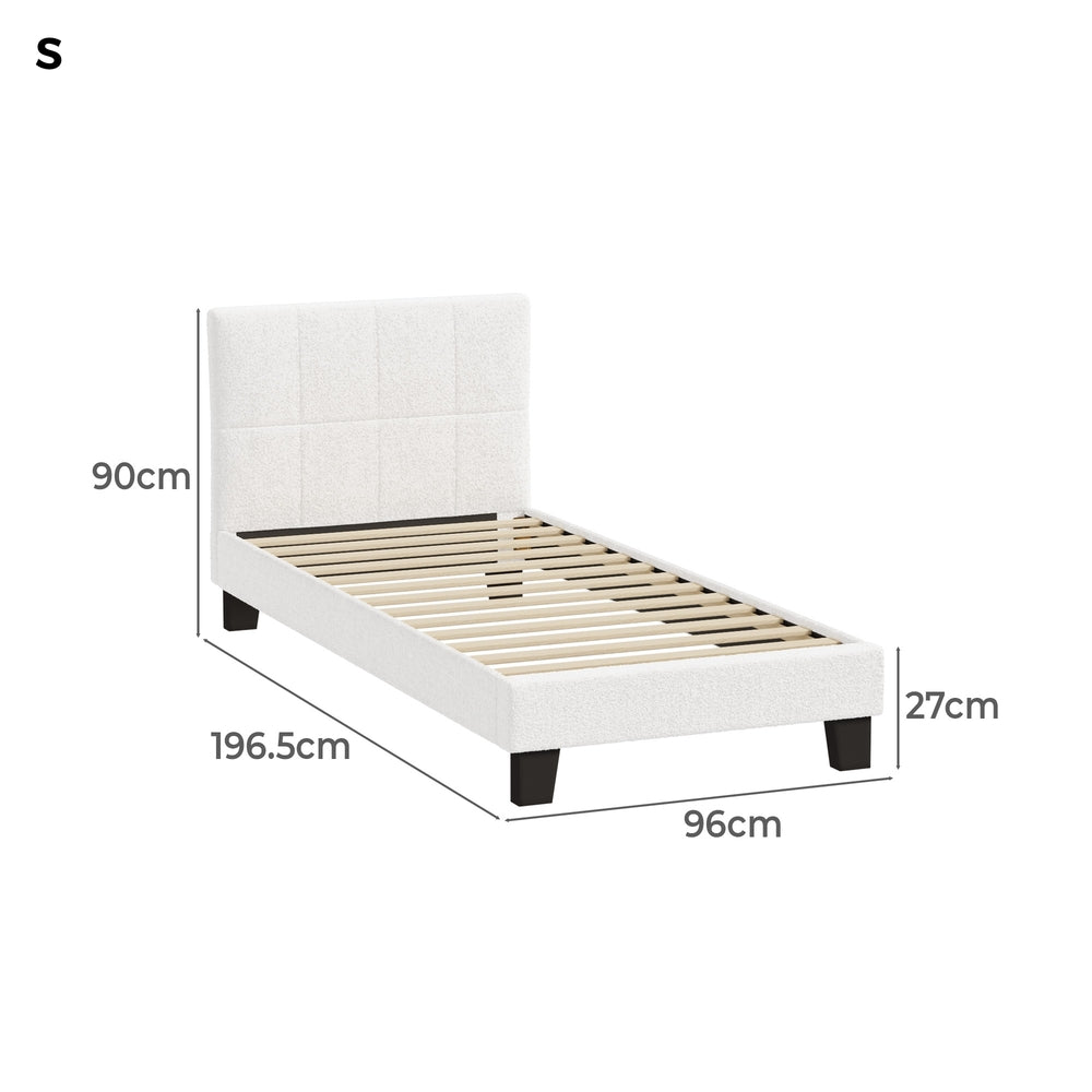 Oikiture Bed Frame Single Size Base White Boucle TOFU-Bed Frame-PEROZ Accessories