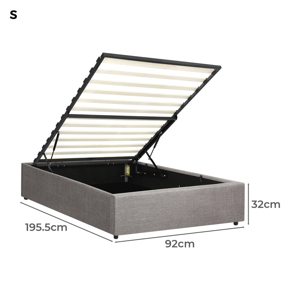 Oikiture Bed Frame Single Size Gas Lift Base With Storage-Bed Frame-PEROZ Accessories