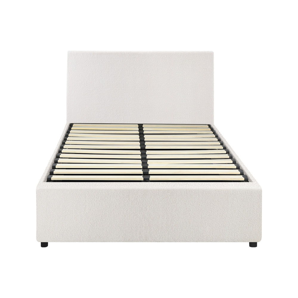 Oikiture Bed Frame King Single Gas Lift Storage Base White Boucle-Bed Frames-PEROZ Accessories