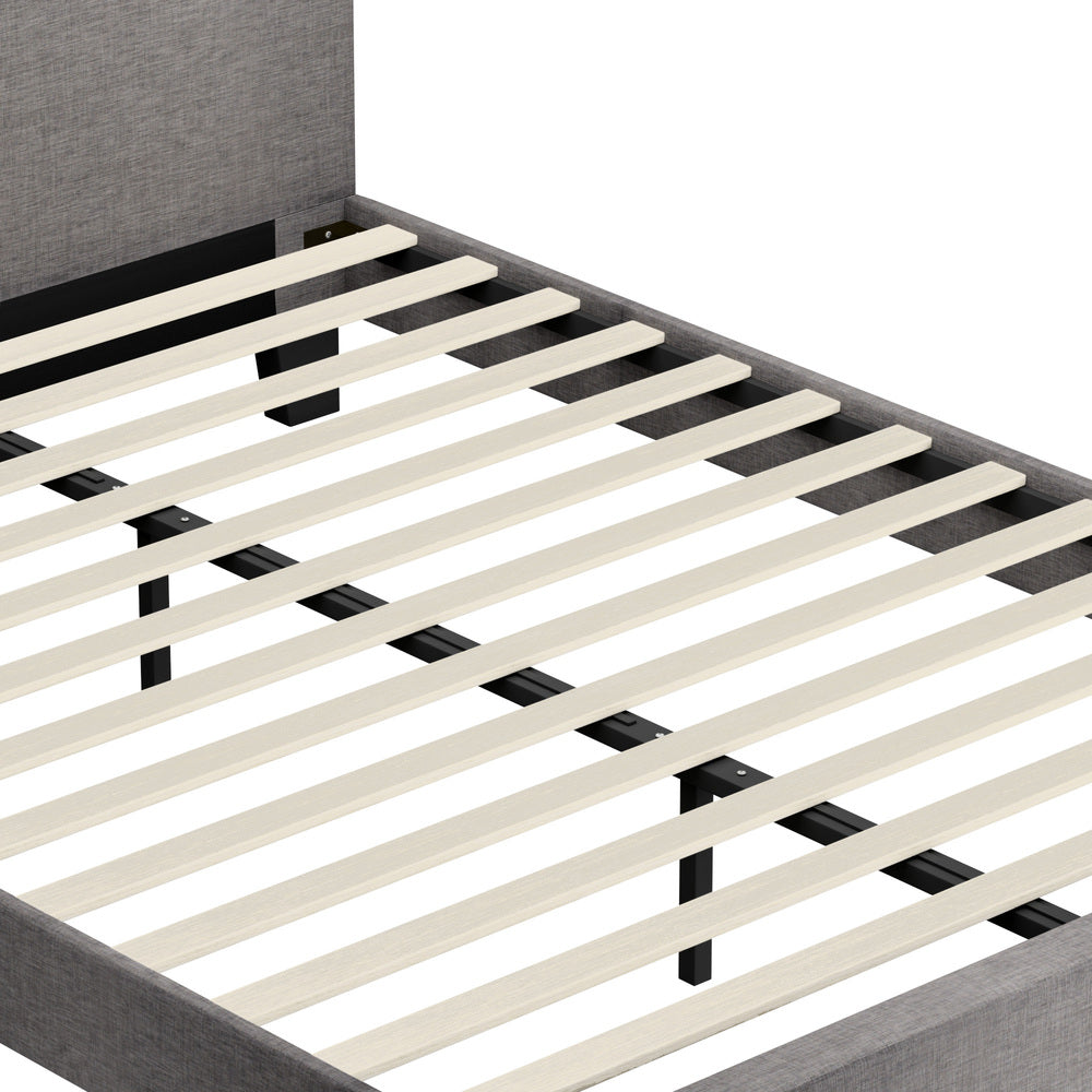 Oikiture Bed Frame Double Size Mattress Base Platform Wooden Slats Grey Fabric-Bed Frames-PEROZ Accessories