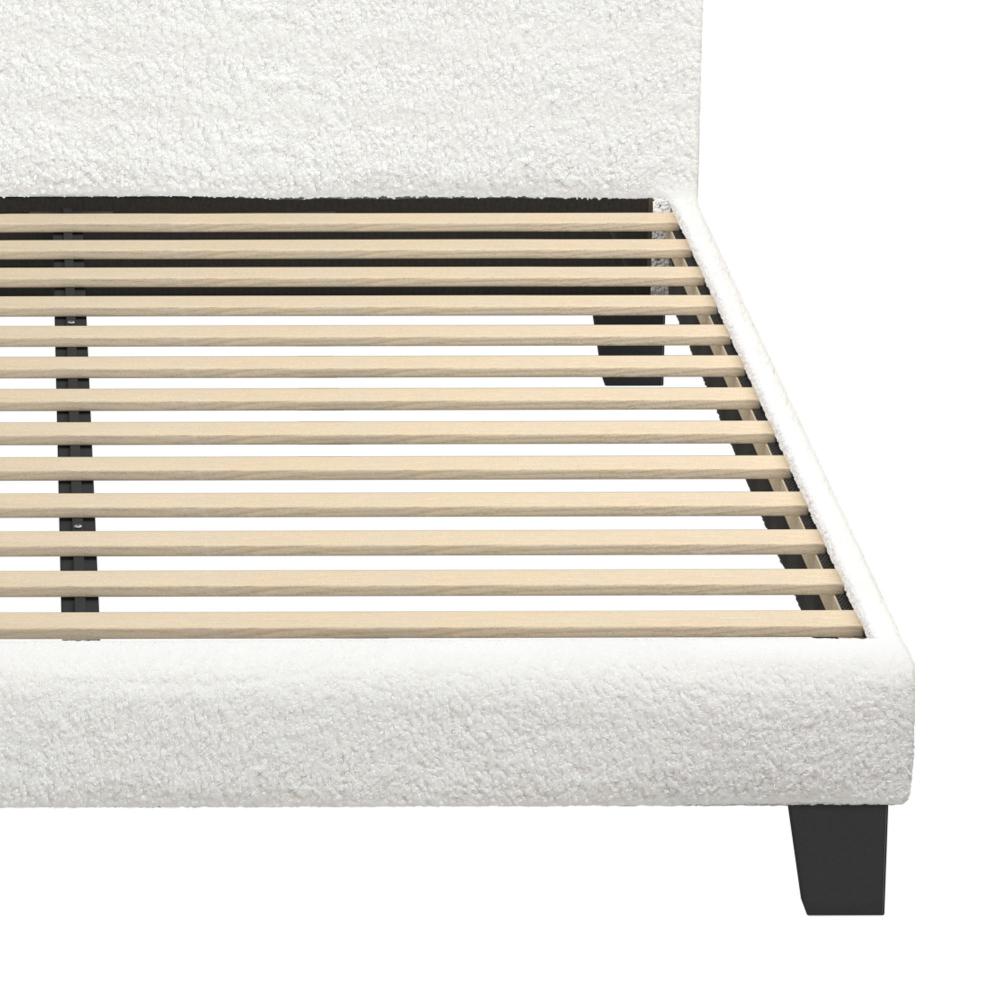 Oikiture Double Bed Frame with Wooden Slats and Boucle Fabric Bed Base Mattress Platfrom White-Bed Frames-PEROZ Accessories