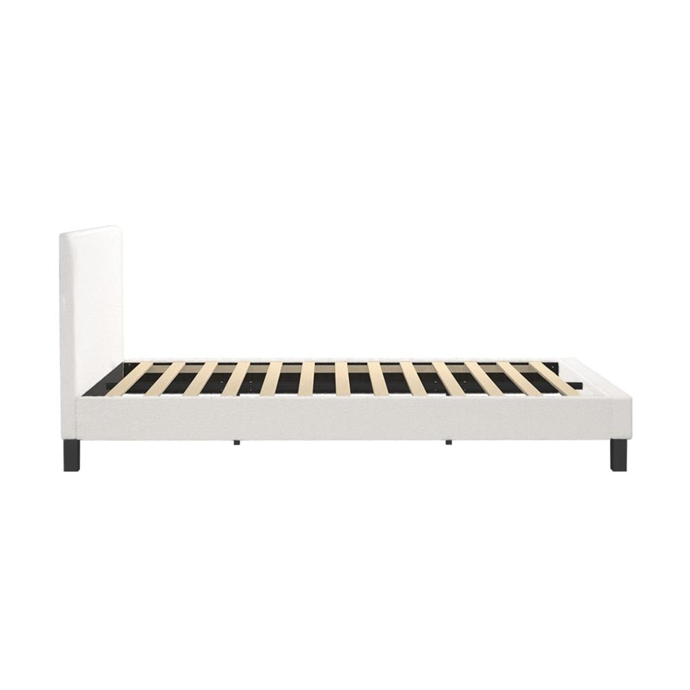 Oikiture Double Bed Frame with Wooden Slats and Boucle Fabric Bed Base Mattress Platfrom White-Bed Frames-PEROZ Accessories