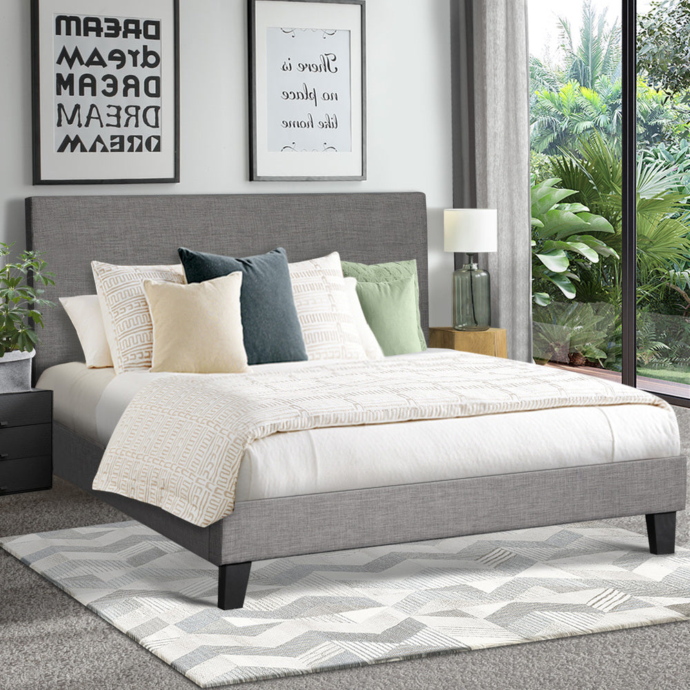 Oikiture Bed Frame King Size Mattress Base Platform Wooden Slats Grey Fabric-Bed Frames-PEROZ Accessories