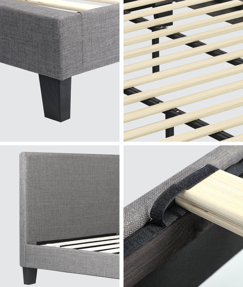 Oikiture Bed Frame King Size Mattress Base Platform Wooden Slats Grey Fabric-Bed Frames-PEROZ Accessories