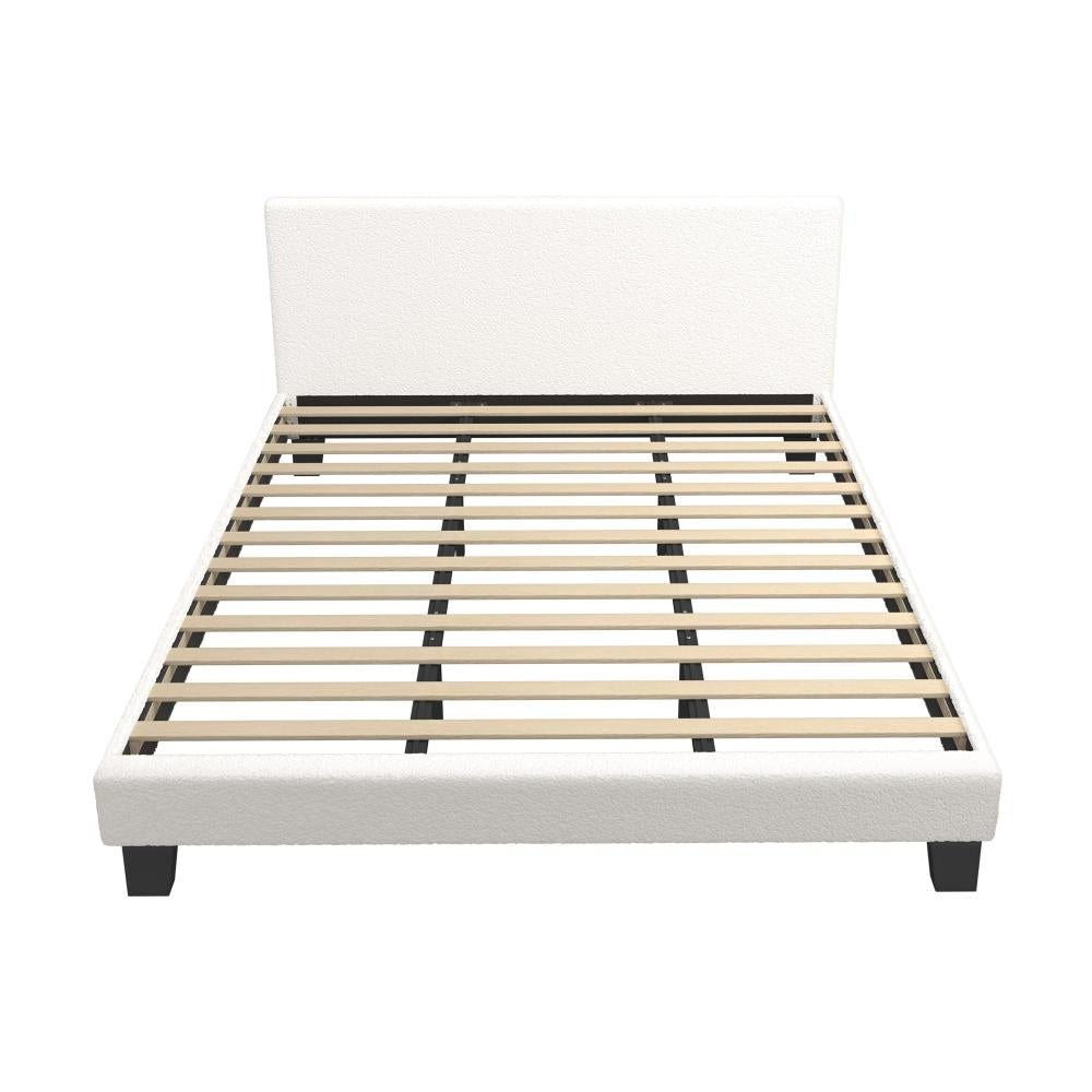 Oikiture King Bed Frame with Wooden Slats and Boucle Fabric Bed Base Mattress Platfrom White-Bed Frames-PEROZ Accessories