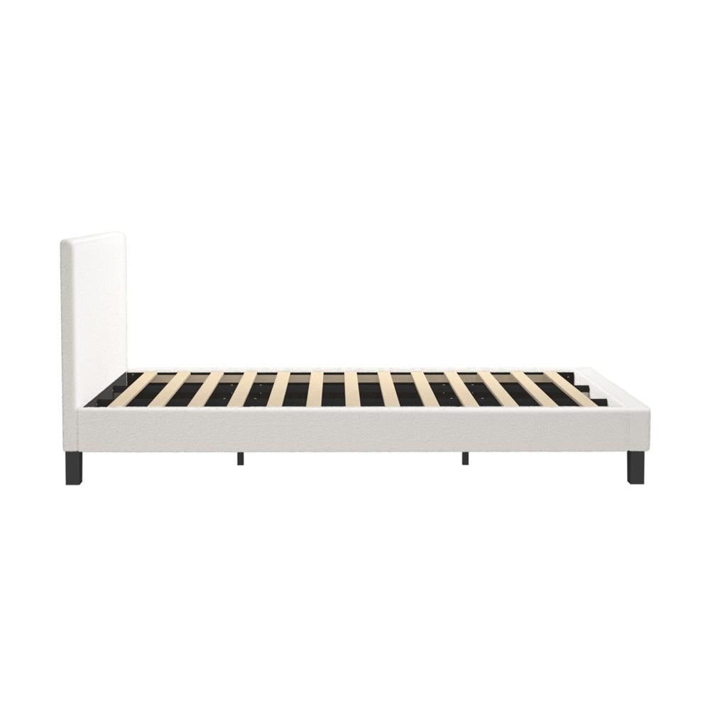 Oikiture King Bed Frame with Wooden Slats and Boucle Fabric Bed Base Mattress Platfrom White-Bed Frames-PEROZ Accessories