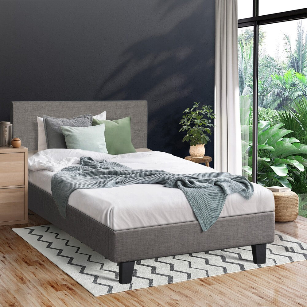 Oikiture Bed Frame King Single Size Mattress Base Platform Wooden Slats Fabric-Bed Frames-PEROZ Accessories