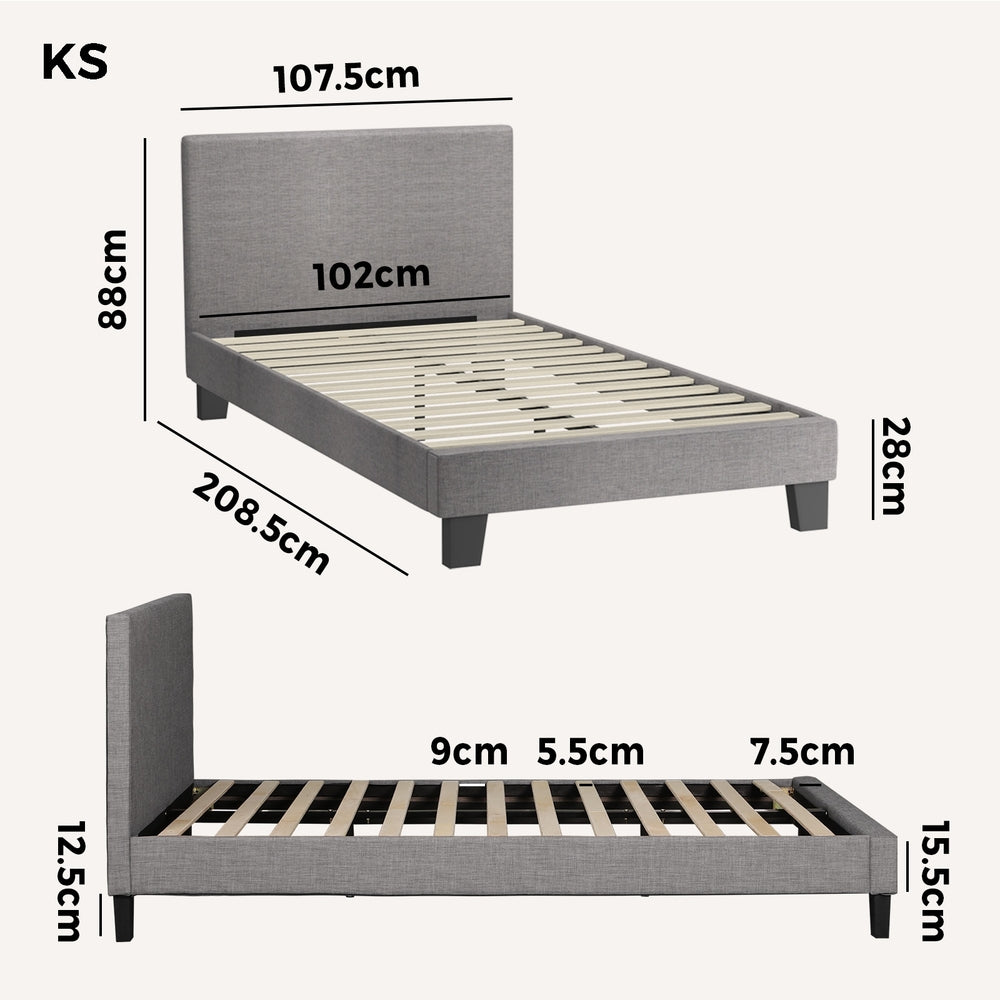 Oikiture Bed Frame King Single Size Mattress Base Platform Wooden Slats Fabric-Bed Frames-PEROZ Accessories