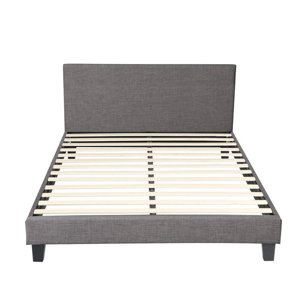 Oikiture Bed Frame Queen Size Mattress Base Platform Wooden Slats Grey Fabric-Bed Frames-PEROZ Accessories