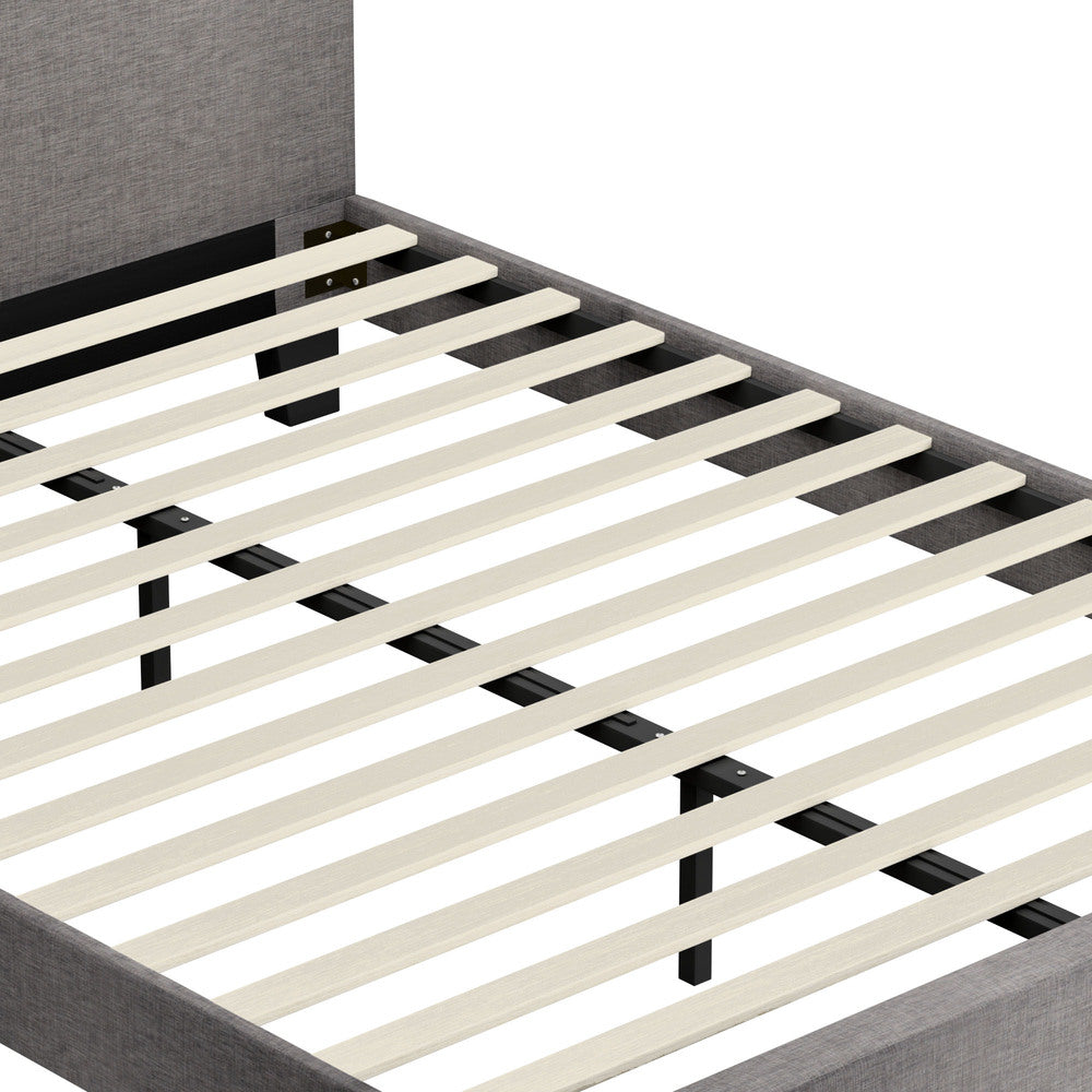 Oikiture Bed Frame Queen Size Mattress Base Platform Wooden Slats Grey Fabric-Bed Frames-PEROZ Accessories