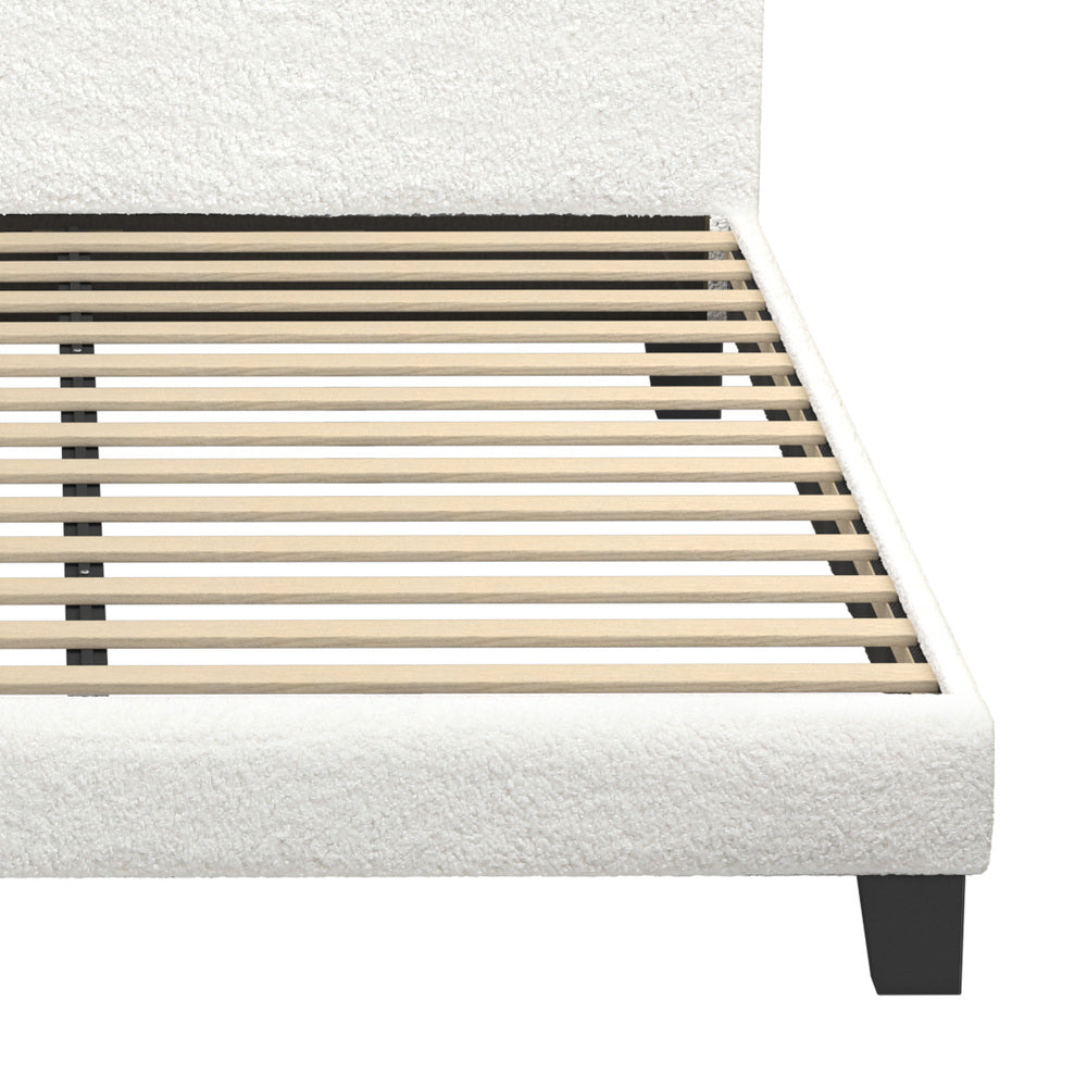 Oikiture Queen Bed Frame with Wooden Slats and Boucle Fabric Bed Base Mattress Platfrom White-Bed Frames-PEROZ Accessories