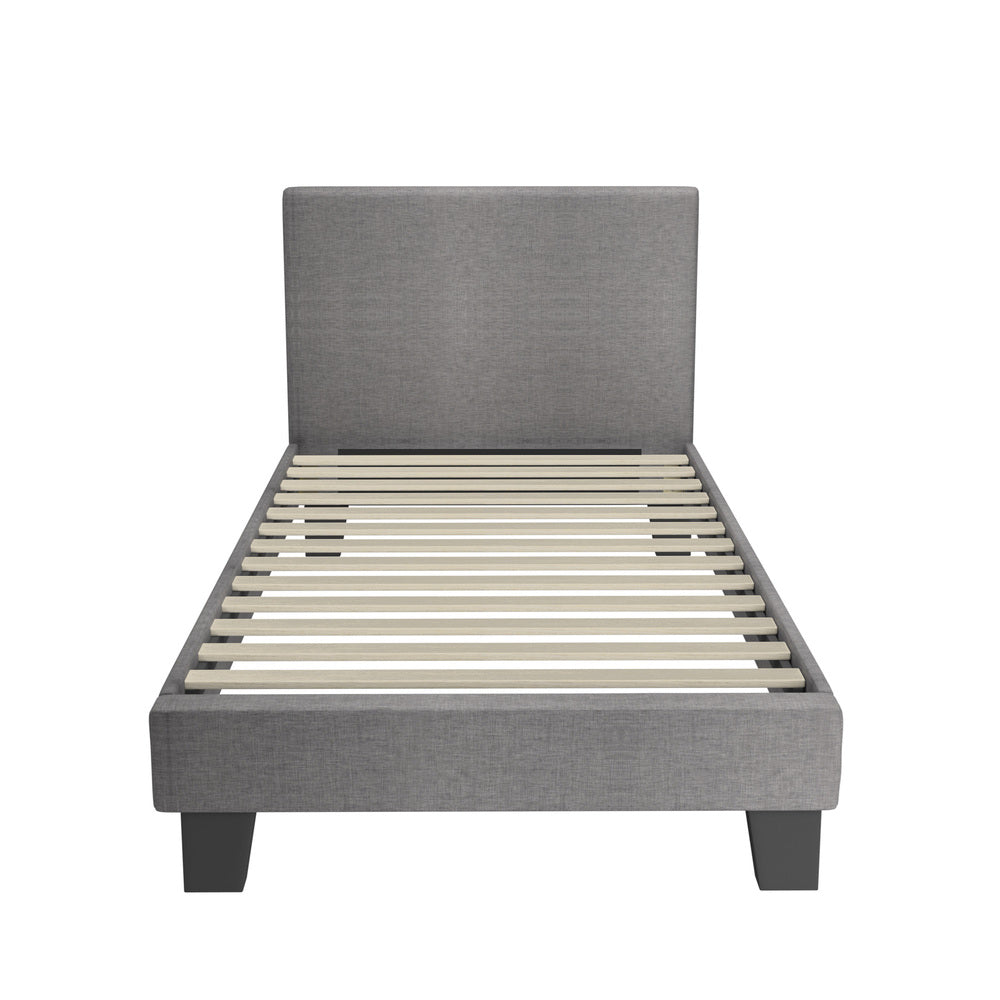 Oikiture Bed Frame Single Size Mattress Base Platform Wooden Slats Grey Fabric-Bed Frames-PEROZ Accessories