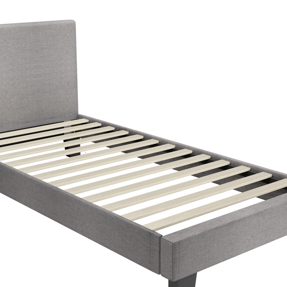 Oikiture Bed Frame Single Size Mattress Base Platform Wooden Slats Grey Fabric-Bed Frames-PEROZ Accessories