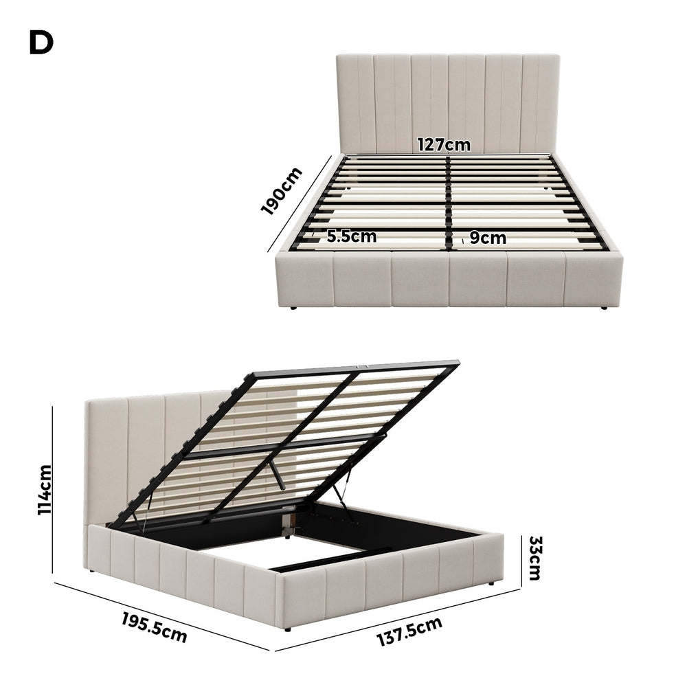 Oikiture Bed Frame Double Size Gas Lift Storage Base VISH-Bed Frame-PEROZ Accessories