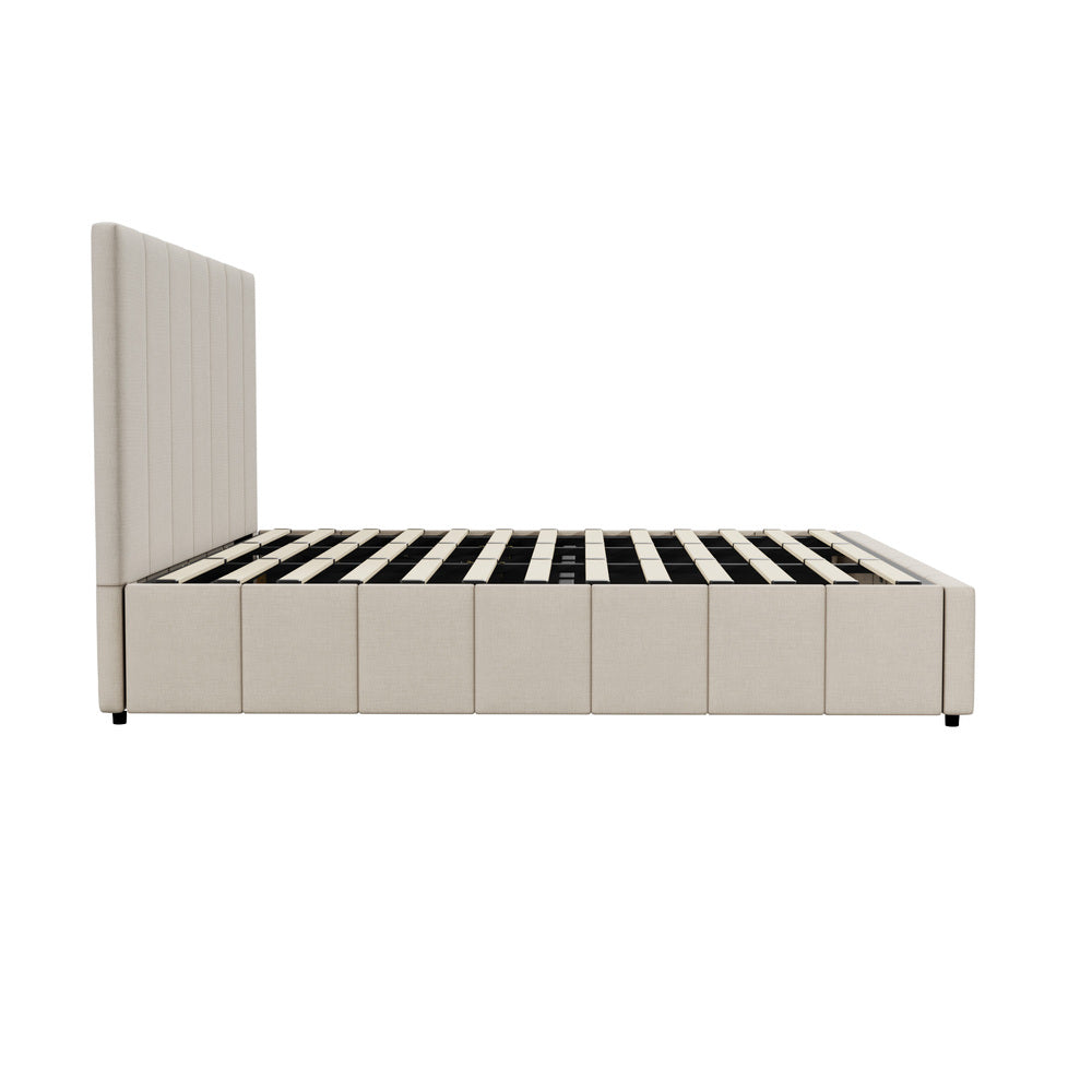 Oikiture Bed Frame King Size Gas Lift Base Beige Fabric-Bed Frame-PEROZ Accessories