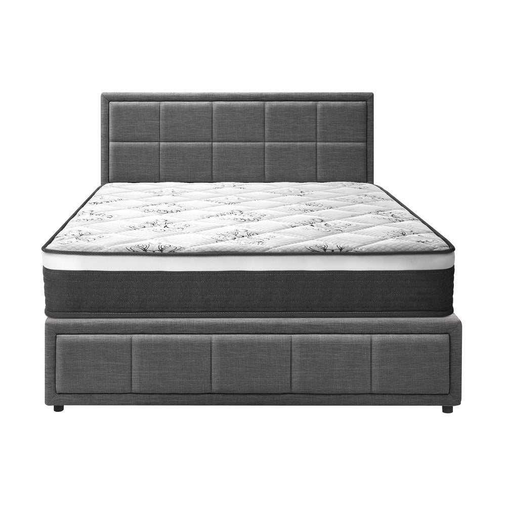 Oikiture Bed Frame With Mattress Set Double Size Gas Lift Grey BOSS-Bed Frame-PEROZ Accessories