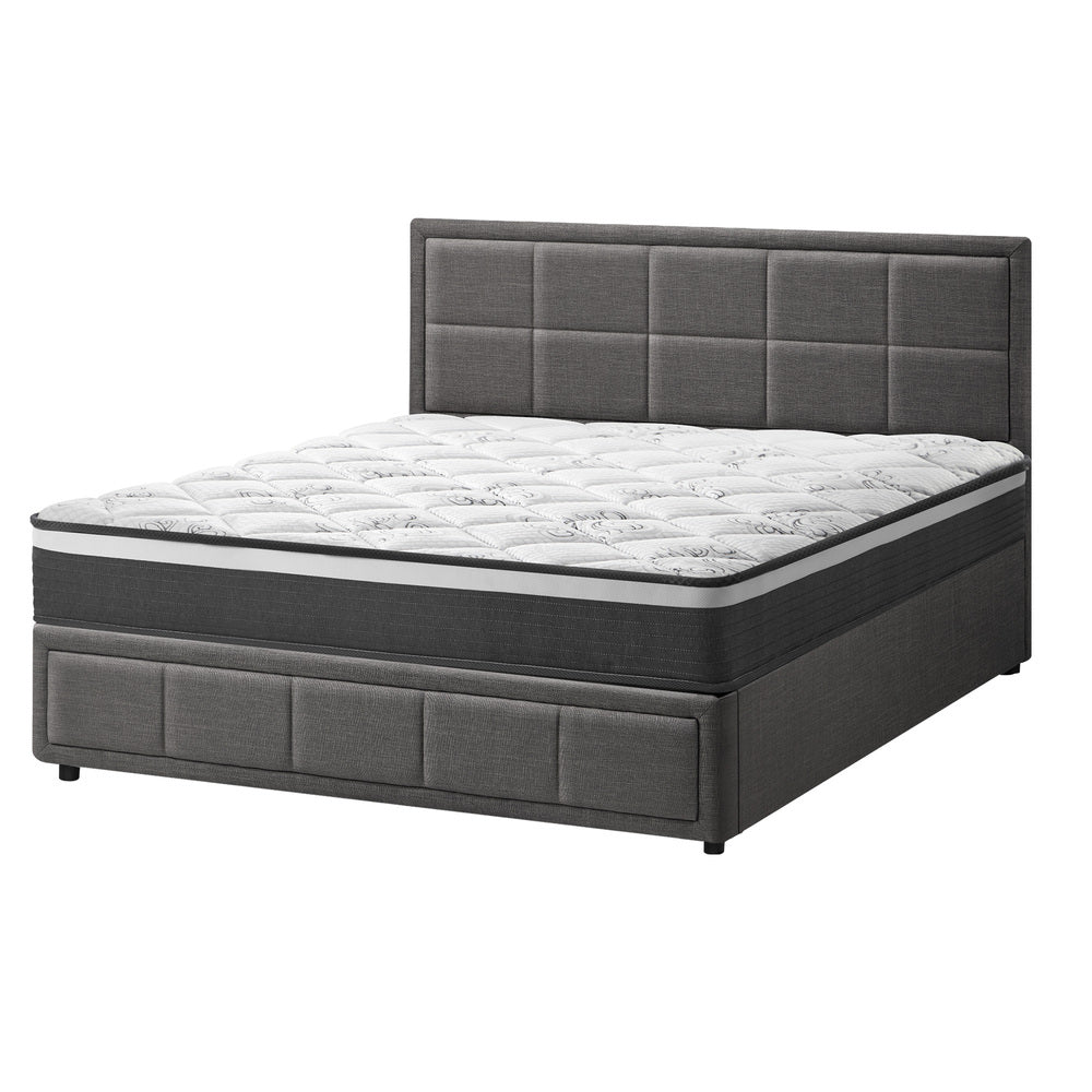 Oikiture Bed Frame With Mattress Set Double Size Gas Lift Grey BOSS-Bed Frame-PEROZ Accessories