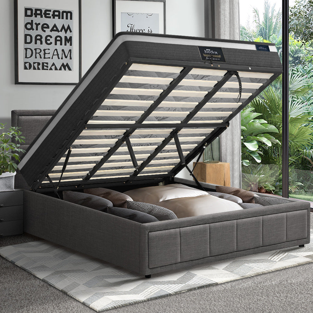 Oikiture Bed Frame With Mattress Set King Size Gas Lift Grey BOSS-Bed Frame-PEROZ Accessories