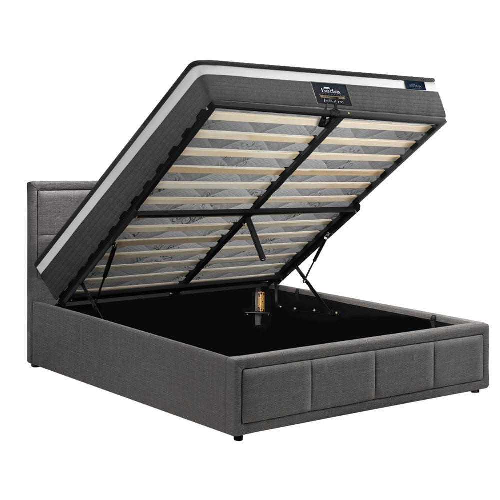 Oikiture Bed Frame With Mattress Set King Single Gas Lift Grey BOSS-Bed Frame-PEROZ Accessories