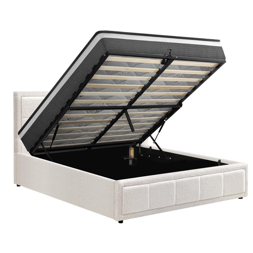 Oikiture Bed Frame With Mattress Set Double Size Gas Lift White BOSS-Bed Frame-PEROZ Accessories