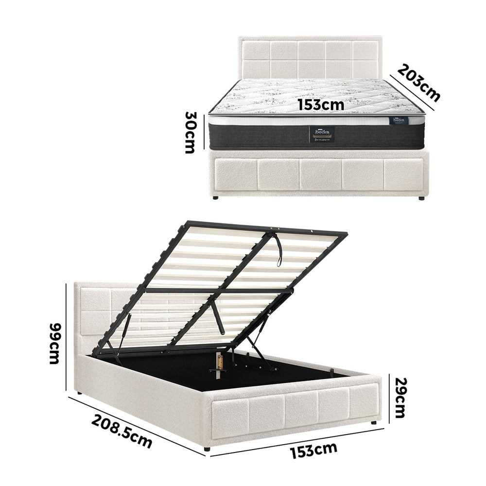 Oikiture Bed Frame With Mattress Set Queen Size Gas Lift White BOSS-Bed Frame-PEROZ Accessories