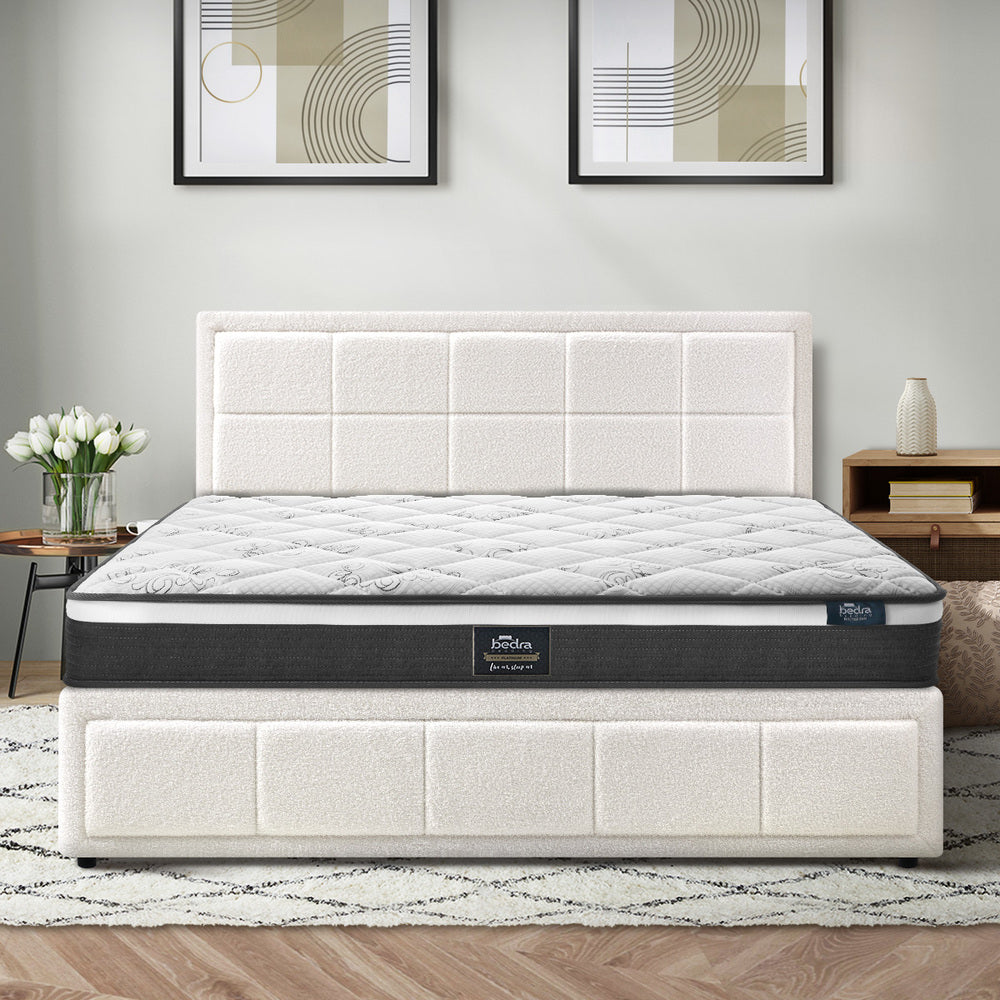 Oikiture Bed Frame With Mattress Set Queen Size Gas Lift White BOSS-Bed Frame-PEROZ Accessories