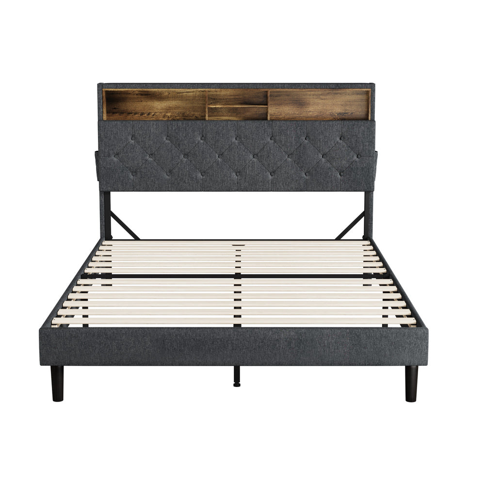 Oikiture Bed Frame with LED Storage Bedhead Double Size NOVI-Bed Frame-PEROZ Accessories