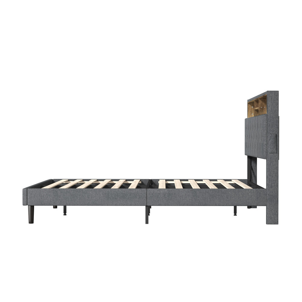 Oikiture Bed Frame with LED Storage Bedhead Double Size NOVI-Bed Frame-PEROZ Accessories