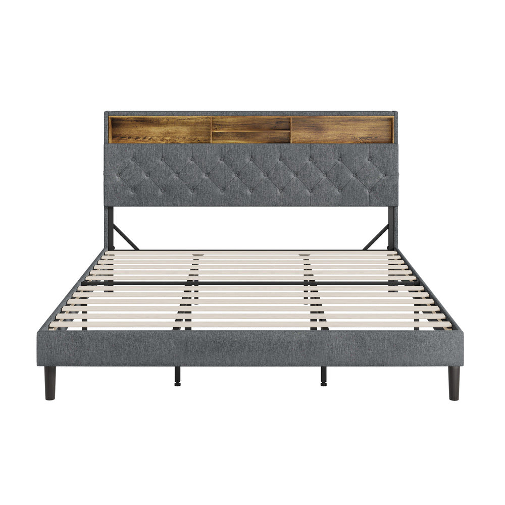 Oikiture Bed Frame with LED Storage Bedhead King Size NOVI-Bed Frame-PEROZ Accessories